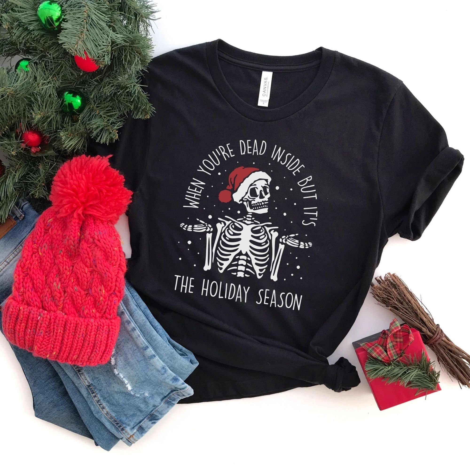 Funny Christmas Shirt, Skeleton Shirt, Dead Inside Christmas Shirt *UNISEX FIT*-208 Tees Wholesale, Idaho