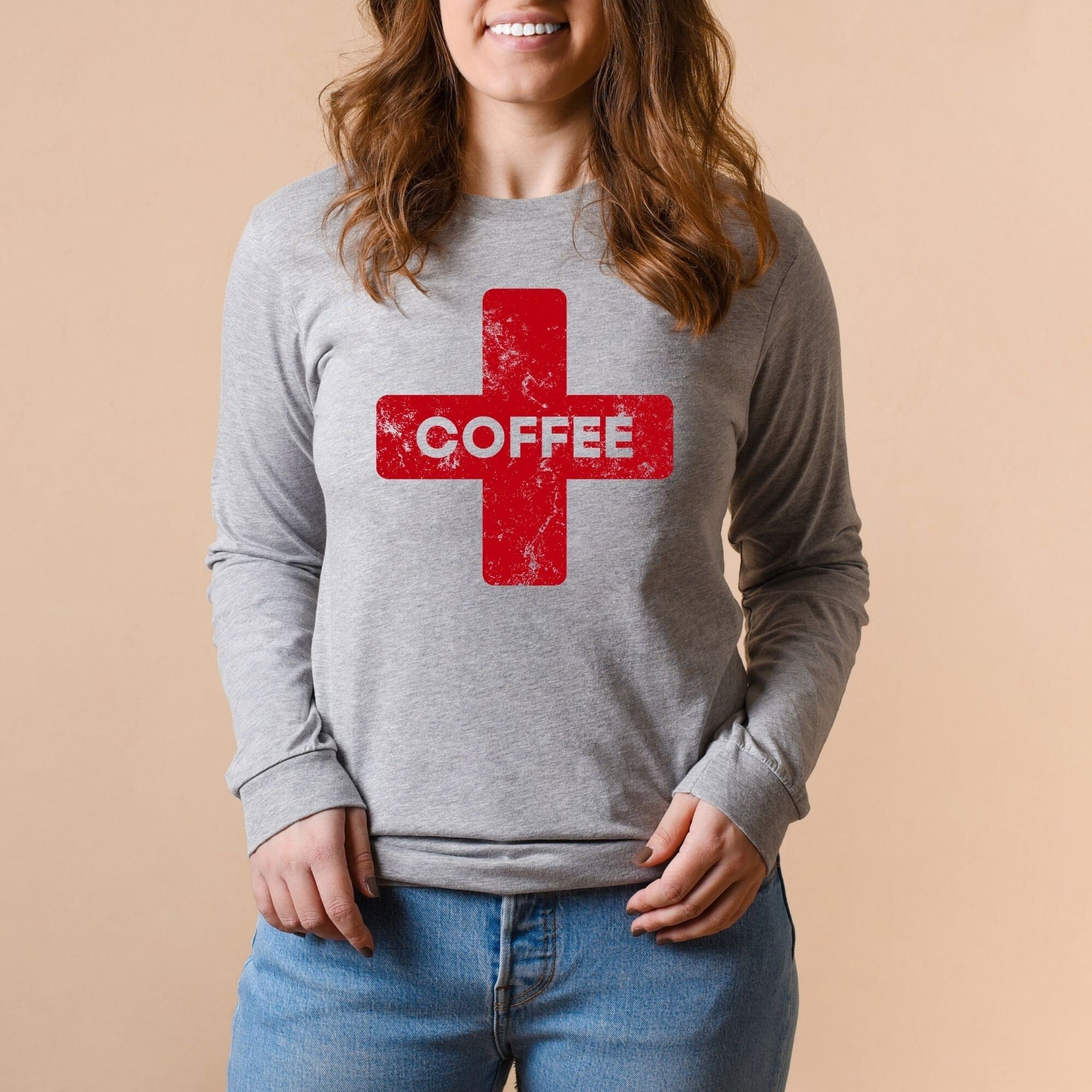 Dead Inside but Caffinated, Funny Womens Shirts, Womens Long Sleeve Shirts, Graphic Tees, Coffee Shirt, Caffeine Queen, Barista *UNISEX FIT*-Long Sleeves-208 Tees Wholesale, Idaho