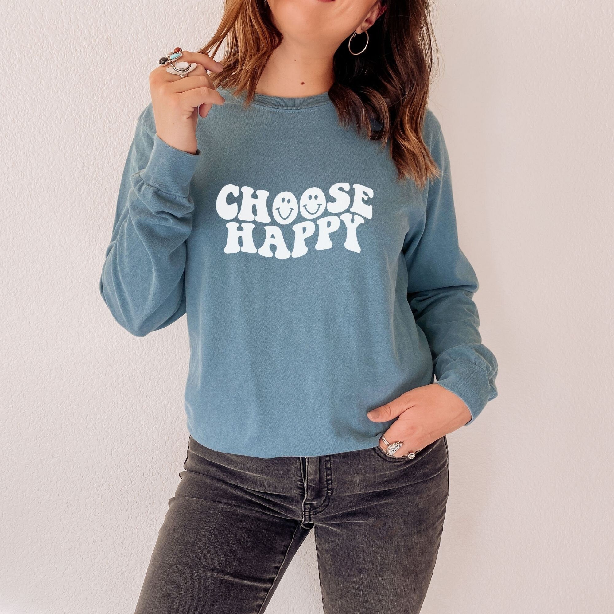 Choose Happy Long Sleeve Shirt, Kindness, Happy Shirt, Motivational Shirt, Inspirational Shirt, Happiness, Cute Shirts, Womens Shirts Hippie *UNISEX FIT*-Long Sleeves-208 Tees Wholesale, Idaho