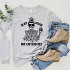 Dead Inside but Caffeinated Floral Skeleton TShirt for Women *UNISEX FIT*-Long Sleeves-208 Tees Wholesale, Idaho