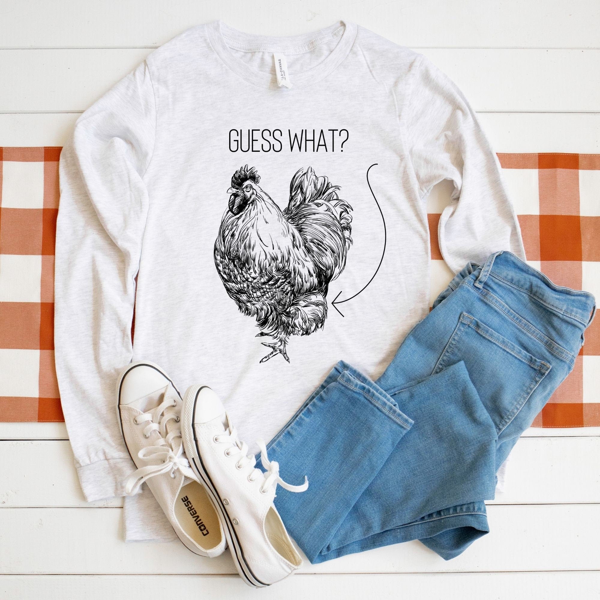 Chicken Butt T Shirt for Women, Funny Chicken Lover Shirt, Don't Be A Pecker, Chicken Farmer, Long Sleeve Shirt, Long Sleeve Graphic Tee *UNISEX FIT*-Long Sleeves-208 Tees Wholesale, Idaho