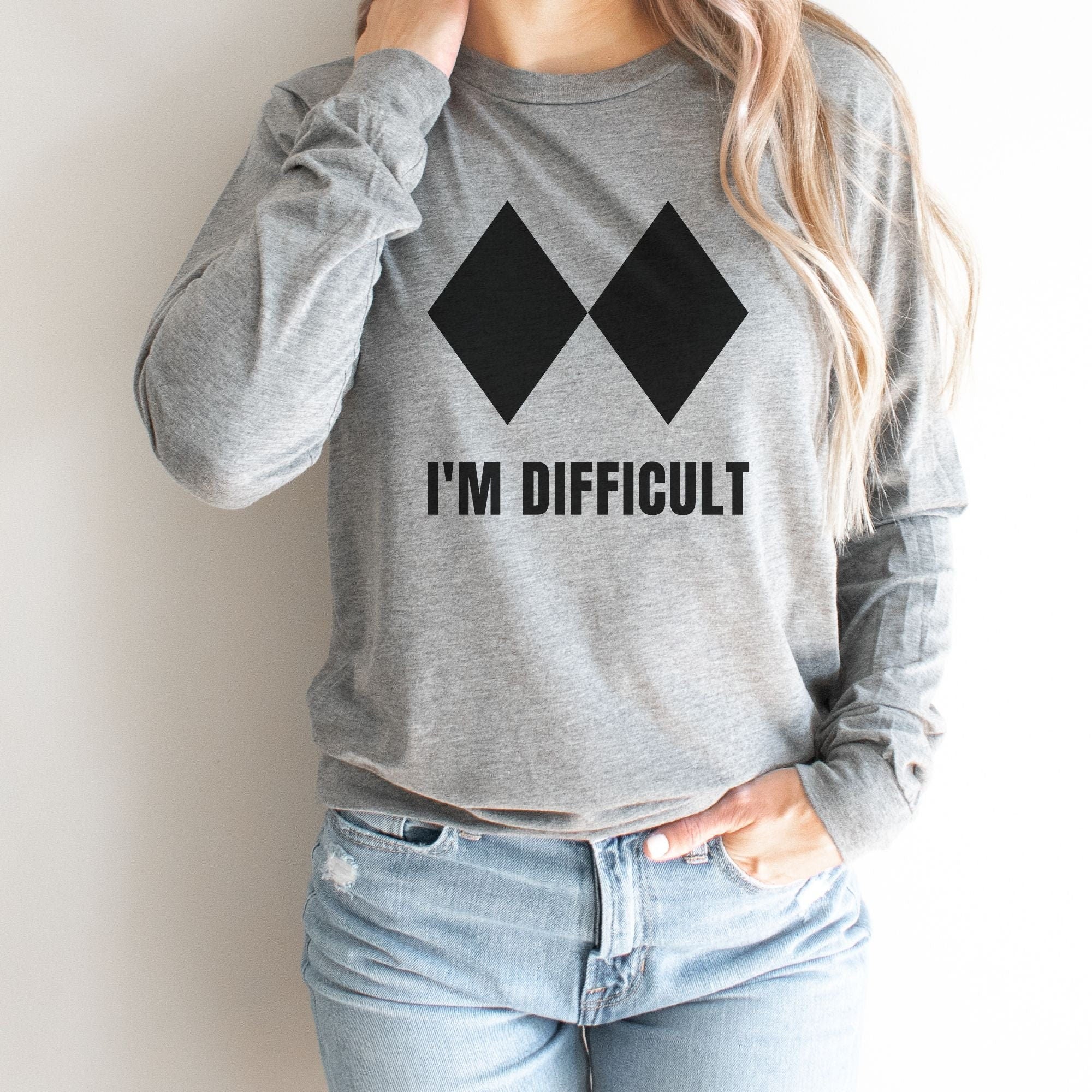 Difficult Skiing Snowboarding Tshirt Graphic Tee Long Sleeve Skier T Shirt, Ski Gift, Funny Skiing Shirts, Snowboard Shirt, Snowboarder *UNISEX FIT*-Long Sleeves-208 Tees Wholesale, Idaho